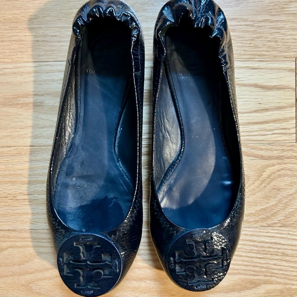 Tory Burch Dark Navy Loafers with Iconic Medallion